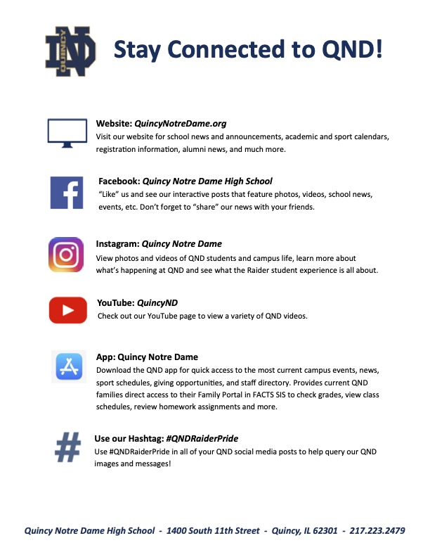 A list of ways to stay connected to QND